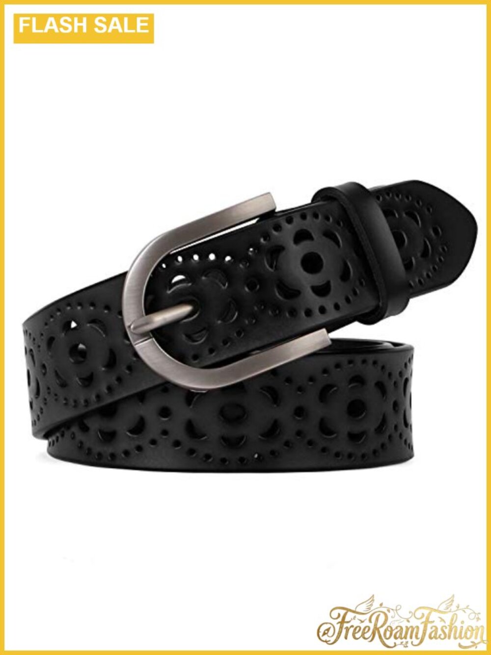 Genuine Leather Belt Hollow Pattern Alloy Buckle Women's Casual Jeans Pants